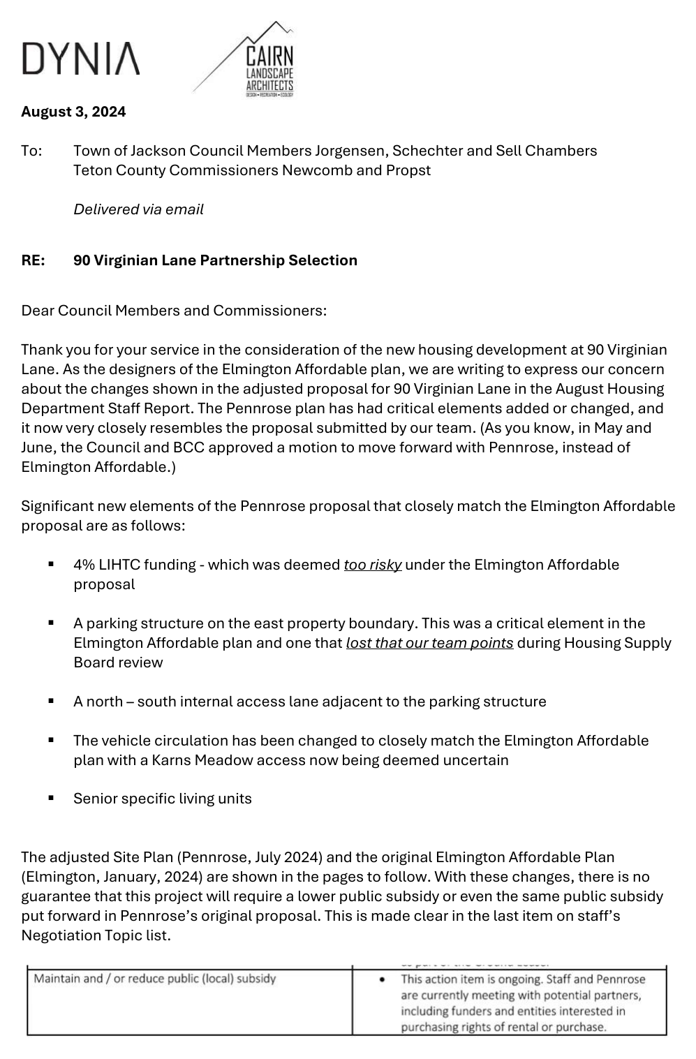 The Elmington design team letter, page 1