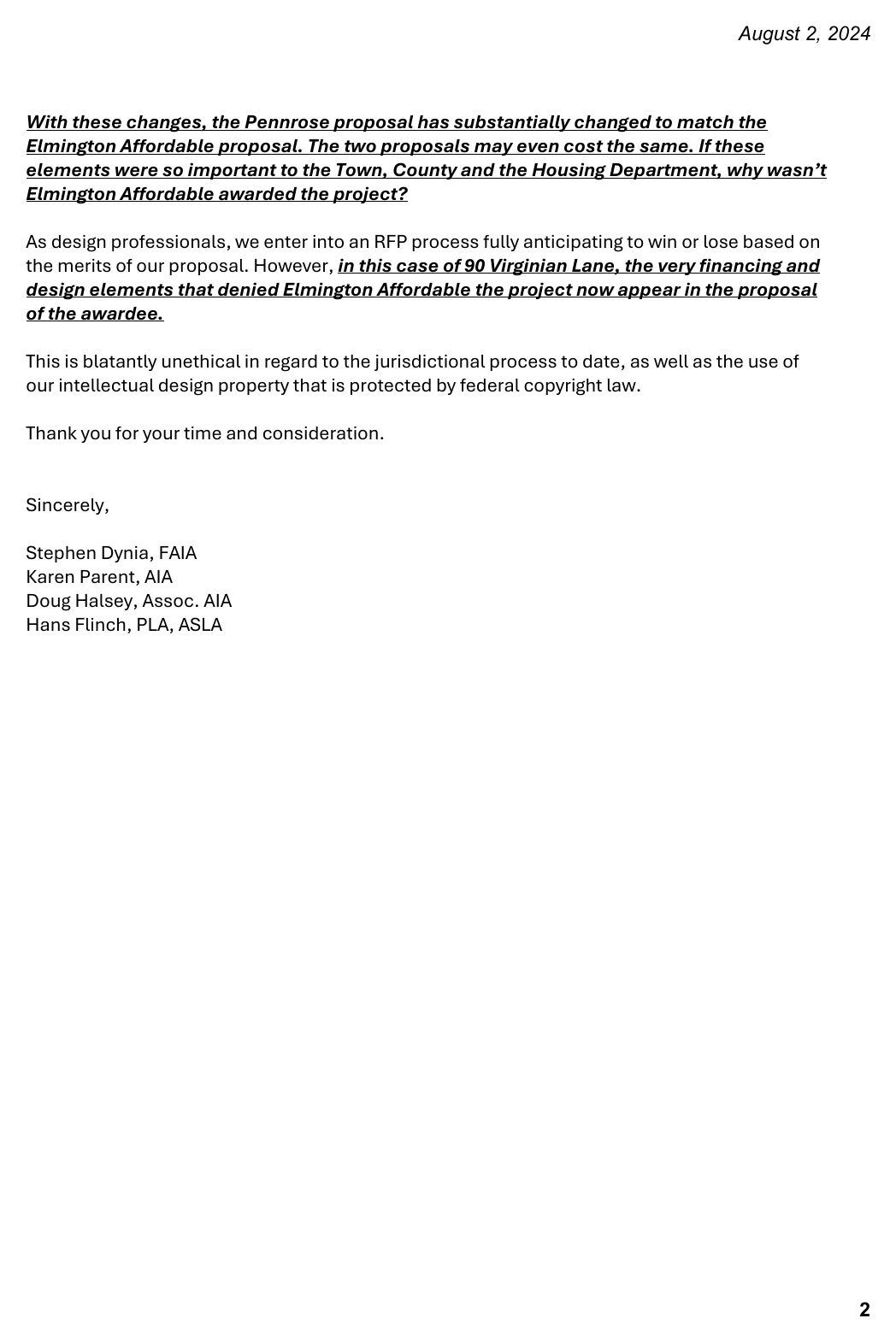 The Elmington design team letter, page 2